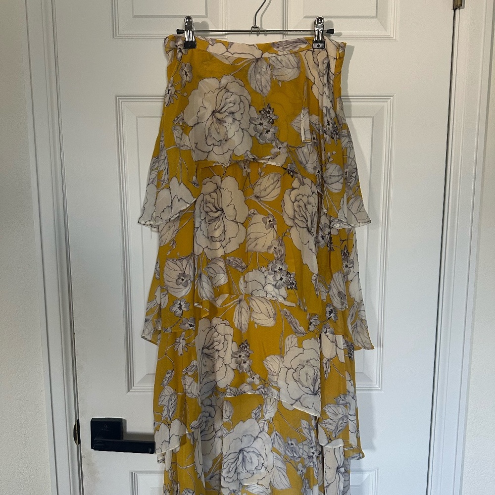 Anthropologie tiered yellow floral skirt